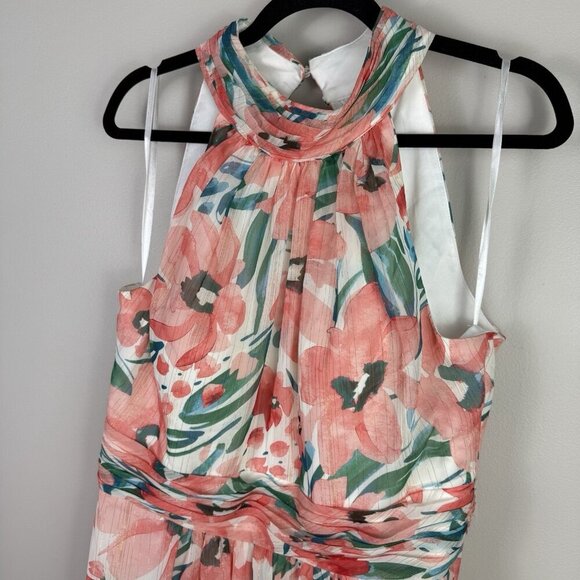 Eliza J Pink Floral Halter High Low Maxi Dress Size 14 Spring Wedding Colorful - Picture 7 of 13